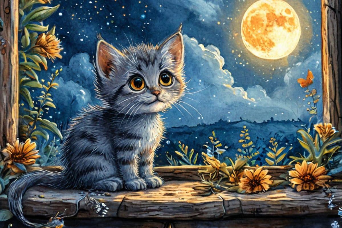 Котёнок и белые домики — иллюстрация к сказке