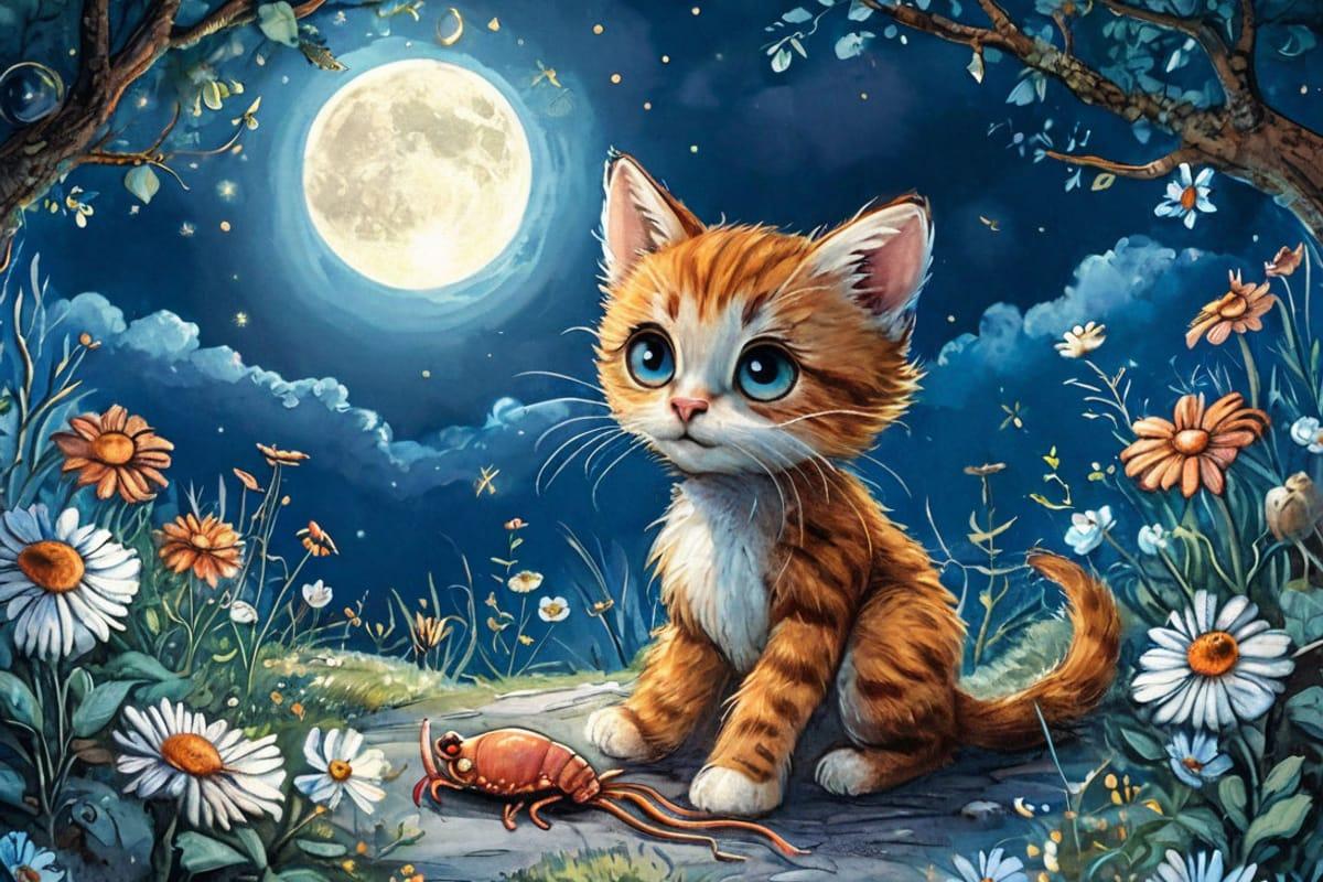 Иллюстрация к сказке «Котёнок-принцесса и пропавшая звёздочка»: котёнок Сливка