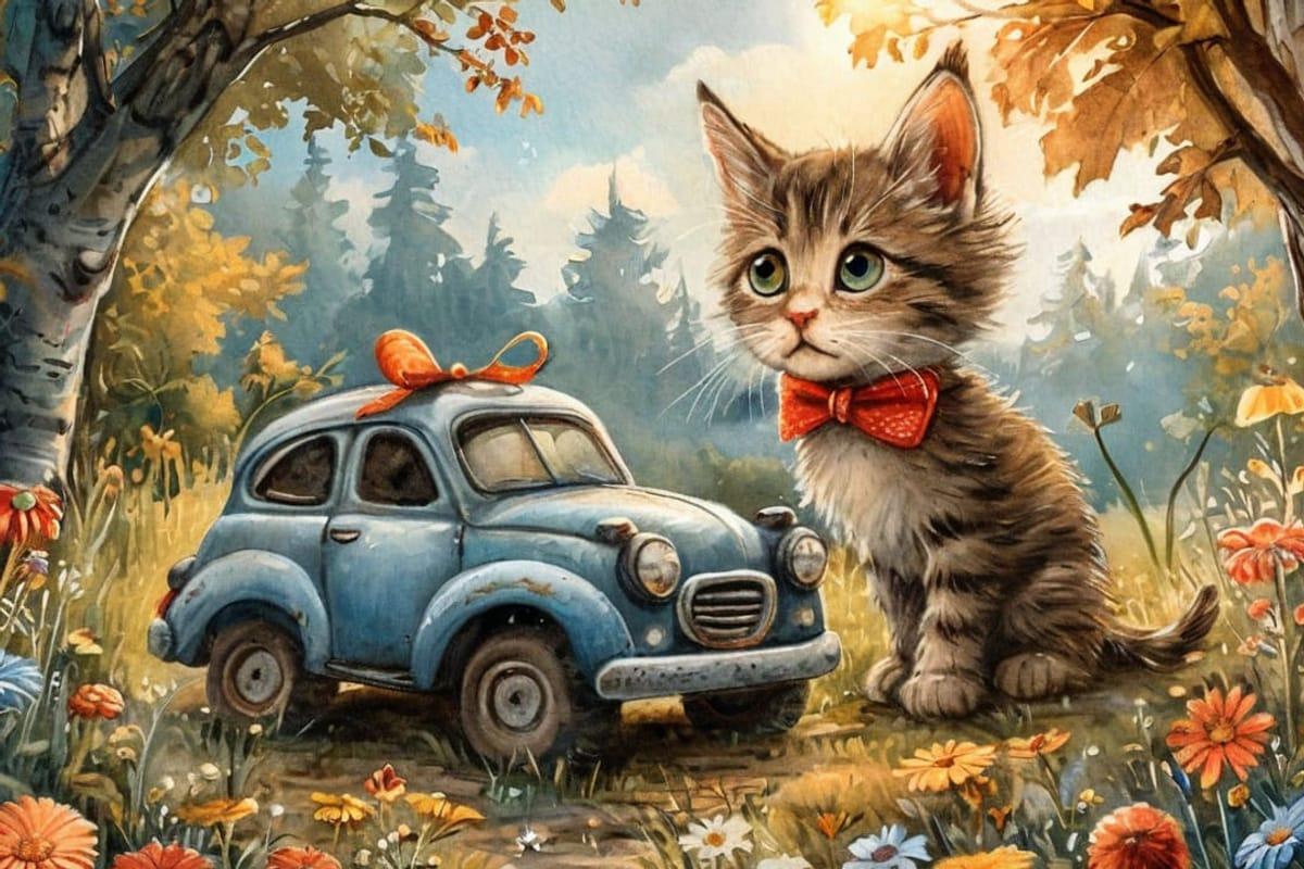 Иллюстрация к сказке «Бантик и тайный художник»: котёнок Бантик