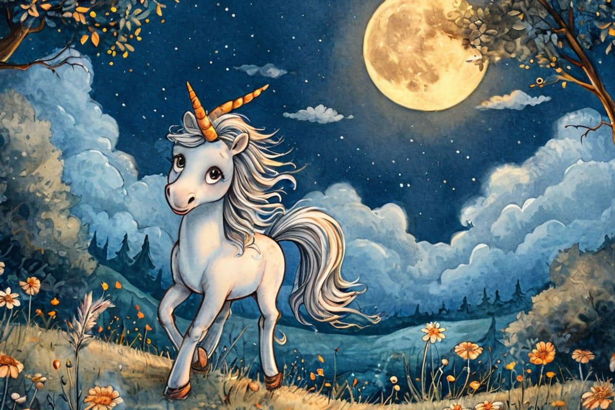 Иллюстрация к сказке «Принцесса, которая уговорила дождь»: единорожка Опалинка